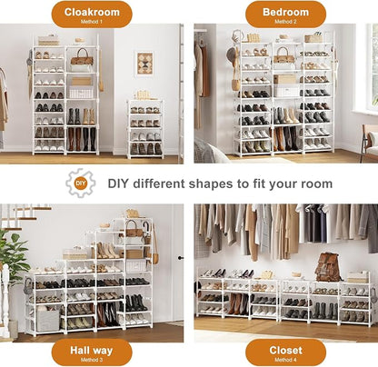 WOWLIVE 9 Tier 3-Column Shoe Rack, 50-55 Pairs Stackable White | 50in long - Image 5