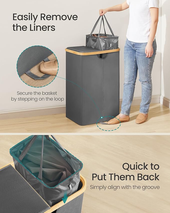 SONGMICS Laundry Hamper with Lids, Laundry Basket with 2 Compartments, 39 Gal. - Image 5