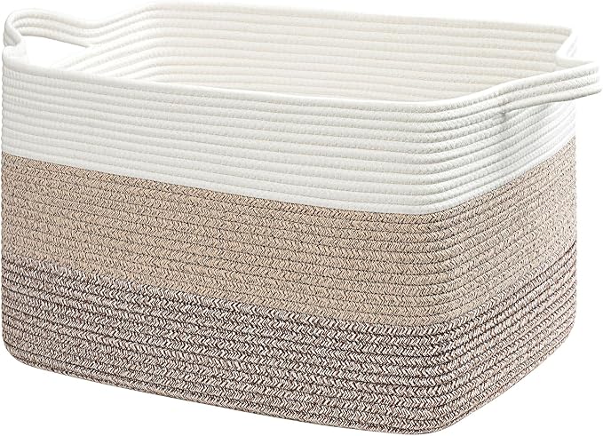Goodpick Large Woven Blanket Basket 23.6" x 15.7" x 13.8" Cotton Rope Storage by Goodpick