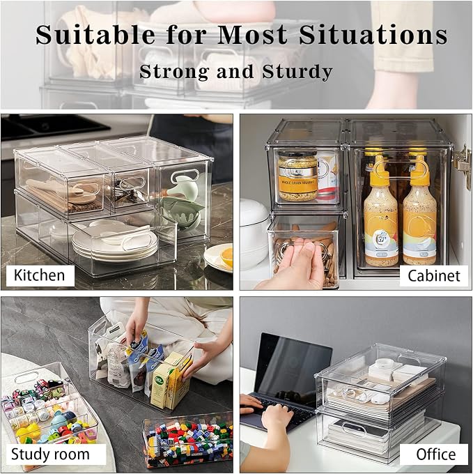 MANO 2Pack Clear Fridge Drawers Pull Out Stackable Refrigerator Drawer - Image 8