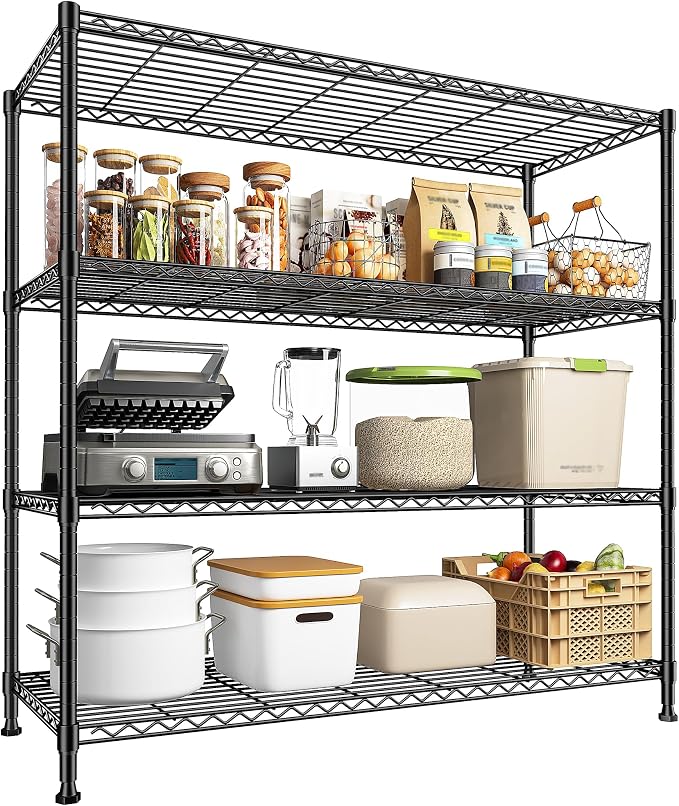 45 "W Metal Shelving Unit 4 Tier Storage Shelves Adjustable Wire Shelving Metal by Durayloly