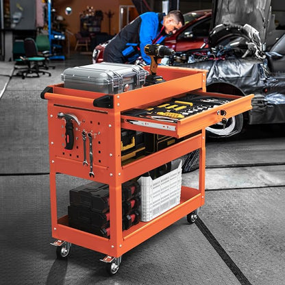 3-Tier Rolling Utility Cart, Metal Heavy Duty Utility Cart on Wheels - Image 2