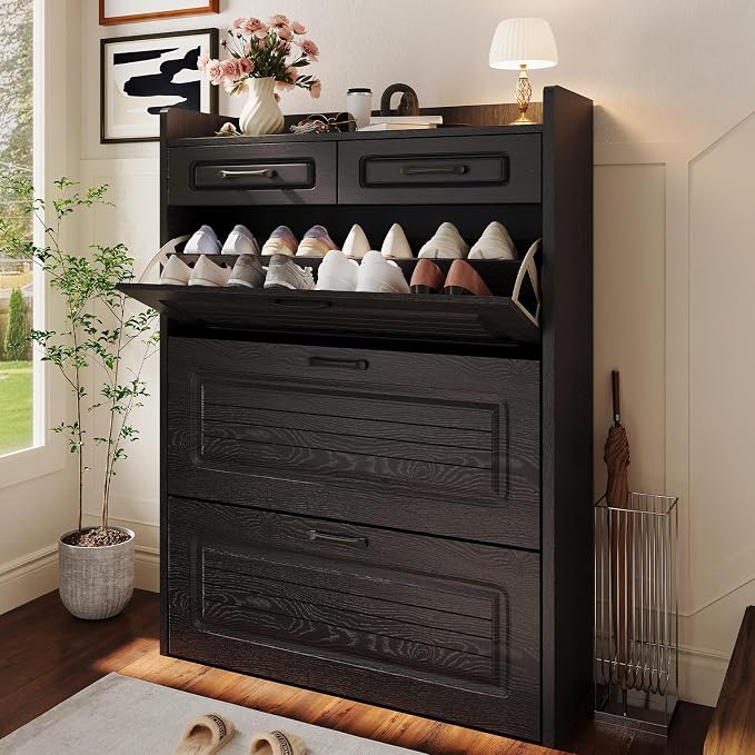 Shoe Cabinet with 3 Large Flip Drawers and 2 Storage Drawers, Narrow Shoe by HZANHYProfessionalbrand