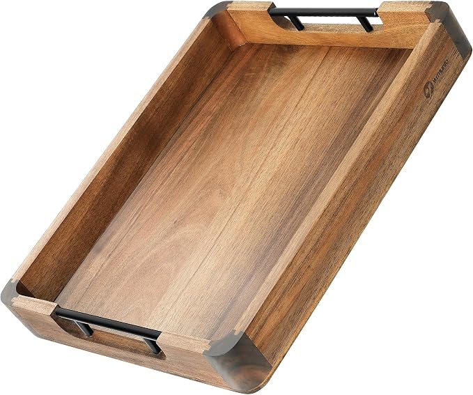 Wood Serving Tray with Handles, Walnut and Acacia Wooden Serving Trays by Unknown