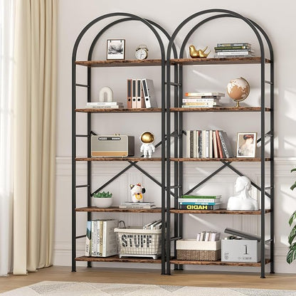 Shintenchi Bookshelf, Arched Bookshelf 5 Tier Bookcase, Tall Shelf - Image 3