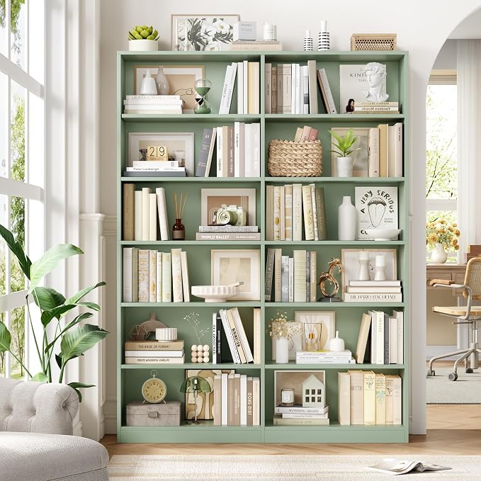 FACBOTALL Bookshelf and Bookcase, 6-Tier Double Wide Bookshelves, Freestanding - Image 2