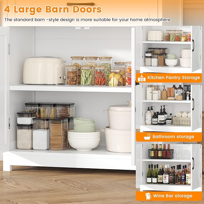 Saudism 70" Tall Farmhouse Kitchen Pantry Cabinet, Wooden Storage Cupboard - Image 4
