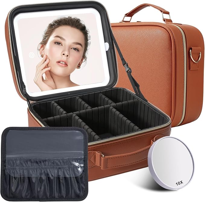 Mocado Travel Makeup Bag with LED Lighted Mirror, Travel Makeup Organizer by Mocado