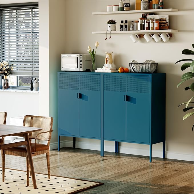 COFaR Peacock Blue Metal Cabinet, 47”H Modern Sideboard - Image 3