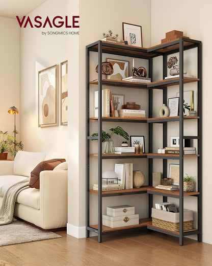VASAGLE 6 Tier Bookshelf with Metal Frame, Convertible Industrial Corner Shelf - Image 2