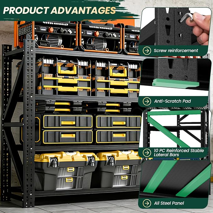 Heavy Duty Garage Storage Shelves 9000LBS Capacity, 4-Tier Adjustable - Image 6