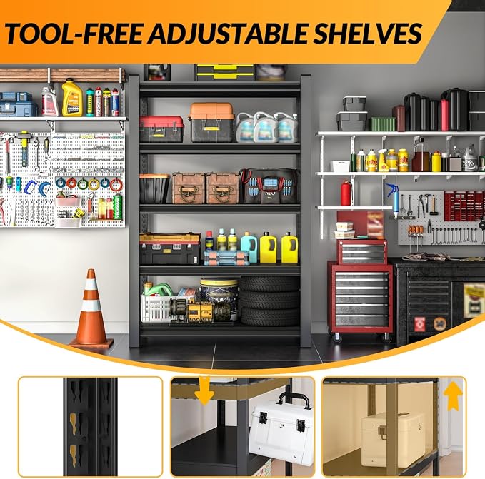 BESFUR 5-Tier Garage Storage Shelves, Heavy Duty Metal Storage Shelving - Image 4