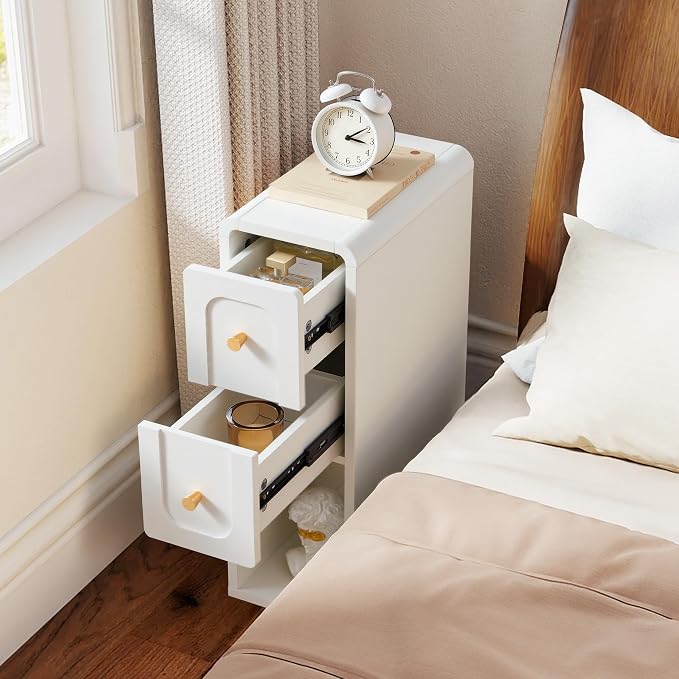 Narrow Nightstand with 2 Drawers, Small Bedside Tables, Mid-Century Modern Slim - Image 6