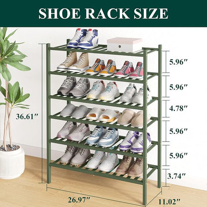 Smiry Bamboo Shoe Rack for Closet, 6 Tier Wooden Stackable Shoe Organizer - Image 2