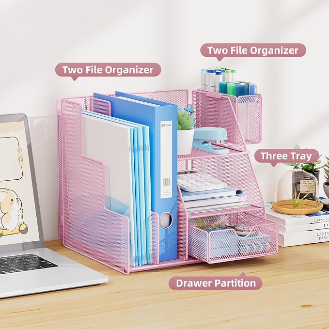 Marbrasse Desk Organizer and Accessories, 3-Tier File Organizer - Image 3