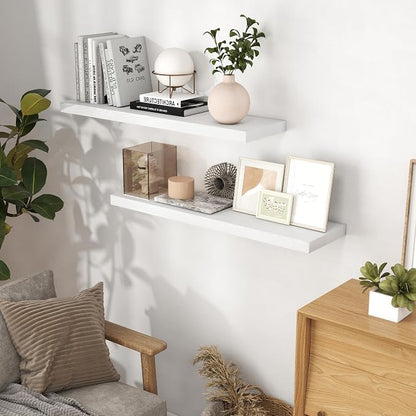 Fun Memories 40 Inch Floating Shelves White, Farmhouse Wood Wall Shelves - Image 2
