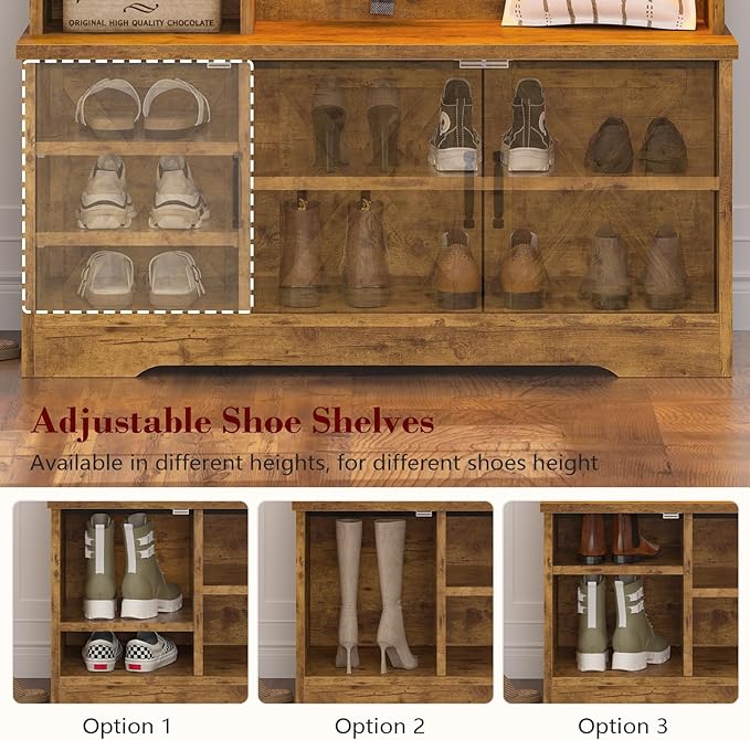 CSZZD Hall Tree with Bench and Shoe Storage, Farmhouse Entryway Bench with Coat - Image 4