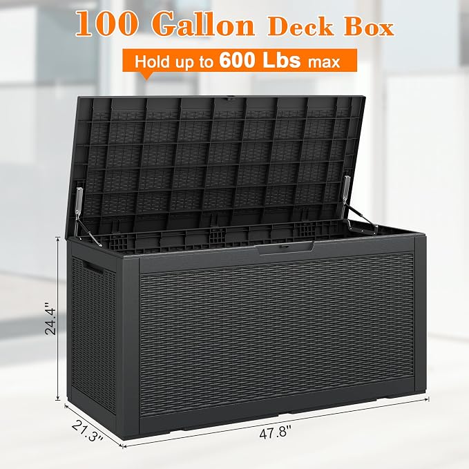 100 Gallon Outdoor Storage Box Waterproof, Resin Deck Box Doubles as 2-Person - Image 2