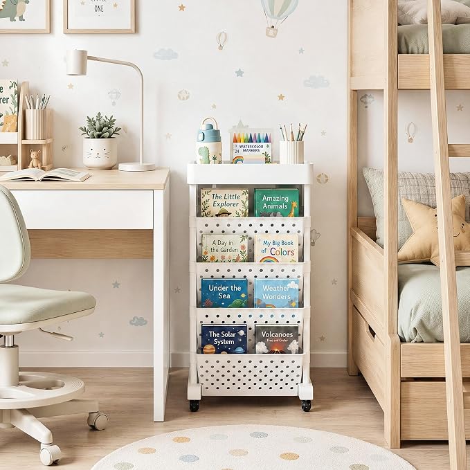 5-Tier Rolling Bookshelf Cart - Image 4
