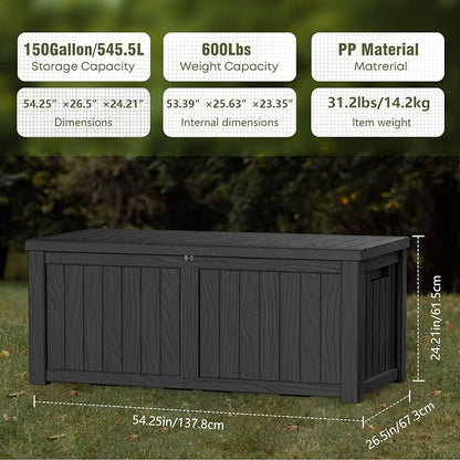 150 Gallon Deck Box, Resin Outdoor Indoor Waterproof Storage Box, Lockable - Image 2