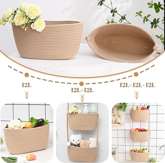 Hanging Basket, 3-Tier Woven Wall Basket - Image 5