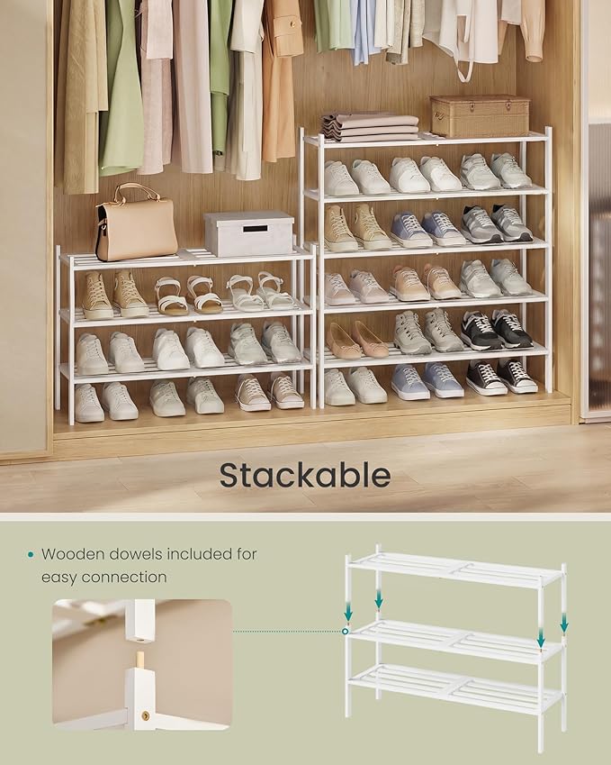 SONGMICS Bamboo Shoe Rack for Closet, Stackable Shoe Oragnizer - Image 5