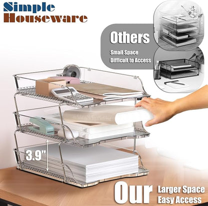 Simple Houseware 3-Tier Crystal Clear Stackable Document Letter Tray Paper - Image 2