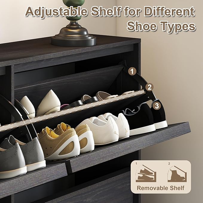 Shoe Cabinet with 4 Flip Drawers, Modern Narrow Shoe Storage Cabinet Organizer - Image 5