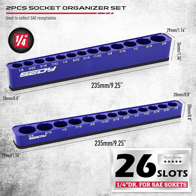 2-Piece 1/4"-Drive SAE Magnetic Socket Organizer Set - Image 2