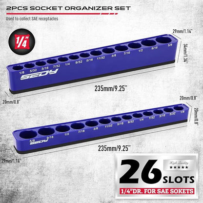 2-Piece 1/4"-Drive SAE Magnetic Socket Organizer Set - Image 2