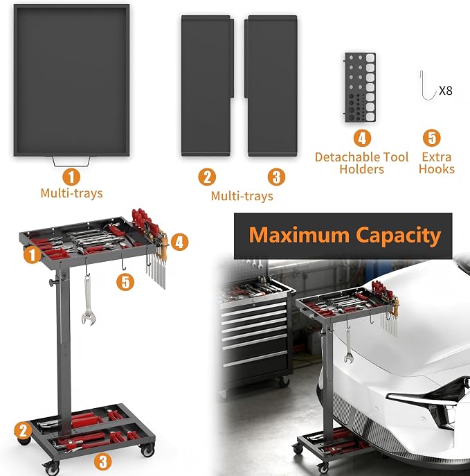DEHOYI Adjustable Height Metal Tool Cart - Image 4