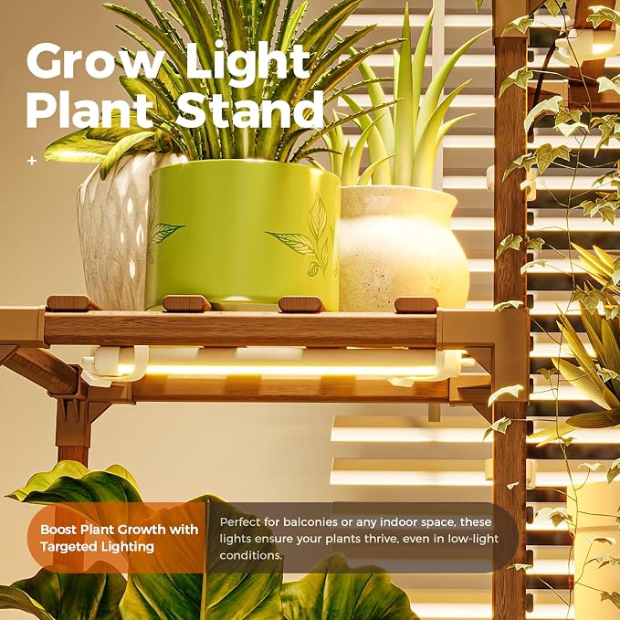 Bamworld Plant Stand with Grow Lights Indoor Outdoor 9 Tier Tall Large Wood - Image 3