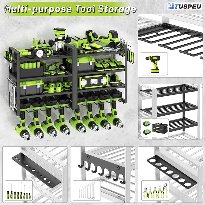 Power Tool Organizer Wall Mount, 4 Layers Capacity Heavy Duty Metal Storage Rack - Image 2