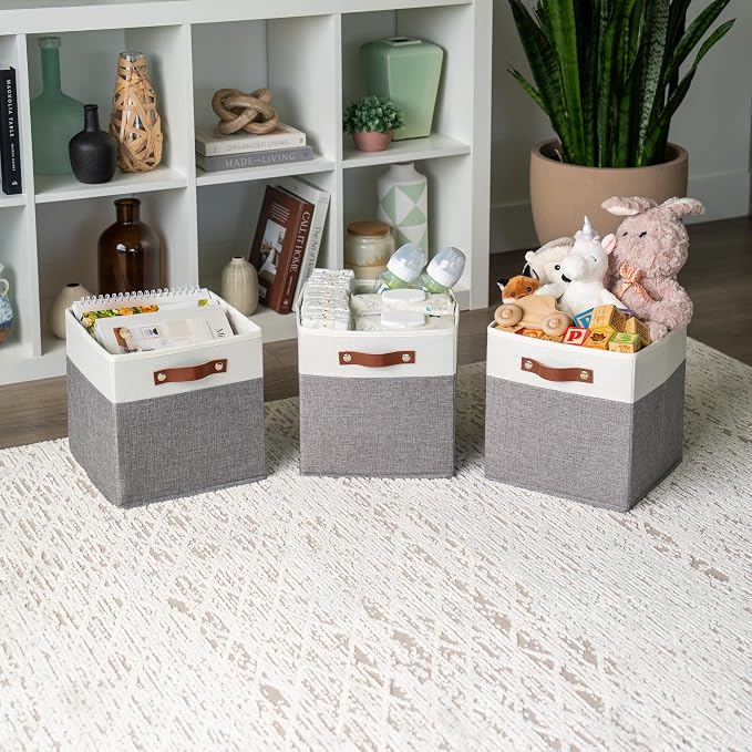 OrganiHaus 11" x 11" x 11" Fabric Cube Storage Bins Set of 4, Foldable - Image 4