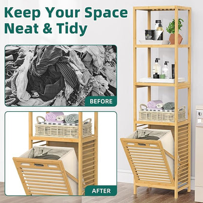 Bamboo Tilt Out Laundry Hamper, 4-Tier Tilt Out Hamper - Image 4