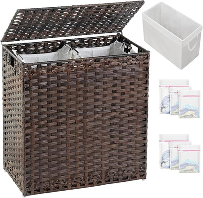 Laundry Hamper with Lid Wicker Laundry Basket 112 L Laundry Hampers Handwoven by SETVSON
