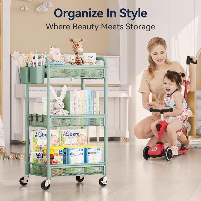YASONIC 3 Tier Rolling Cart – Metal Utility Storage Carts - Image 7