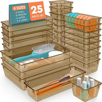 25 PCS Plastic Drawer Organizer Set, 4-Size Versatile Organizer Trays & storage by SpaceHacks