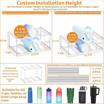 Yieach 2 Pack 2 Tier Stackable Water Bottle Organizer - Image 3