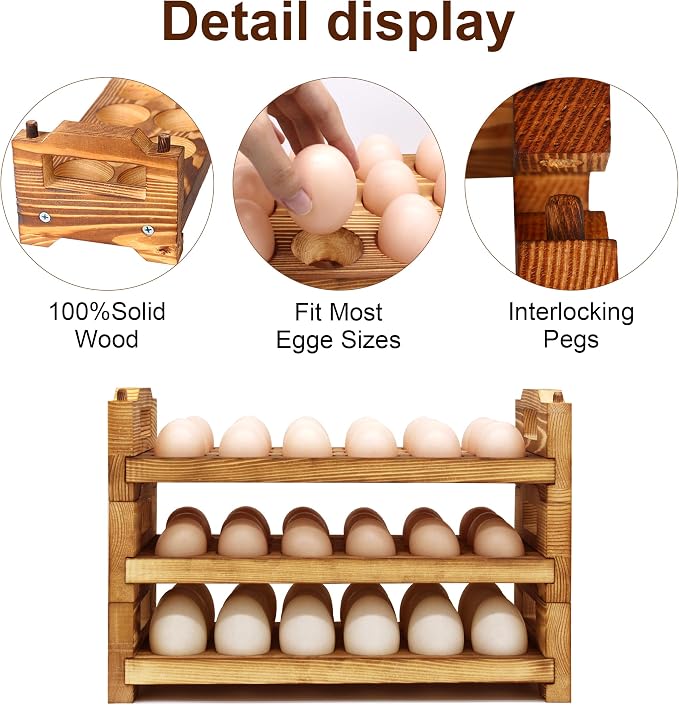 CVHOMEDECO. Wooden Egg Holder Countertop Fresh Egg Holders Firewood Egg - Image 4