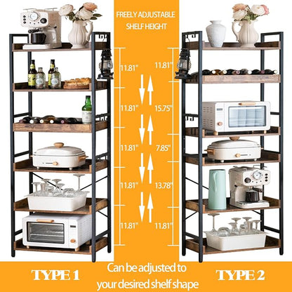 HCHQHS Adjustable 6 Tier Open Bookcase, Rustic Farmhouse Book Shelves, - Image 4
