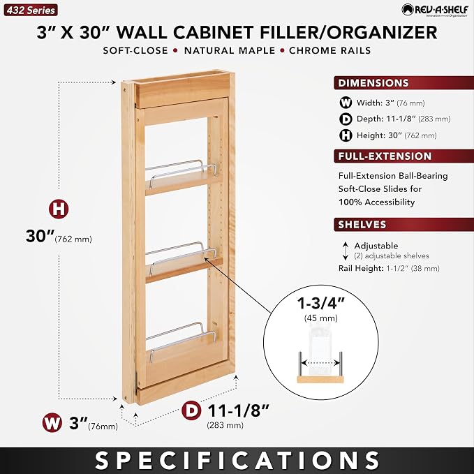 Rev-A-Shelf Kitchen Cabinet Pullout Wall Filler Wooden Organizer Slide Out - Image 3