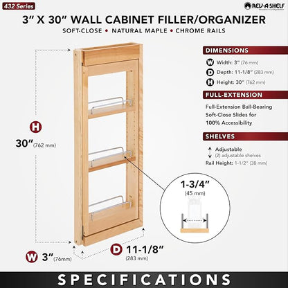 Rev-A-Shelf Kitchen Cabinet Pullout Wall Filler Wooden Organizer Slide Out - Image 3