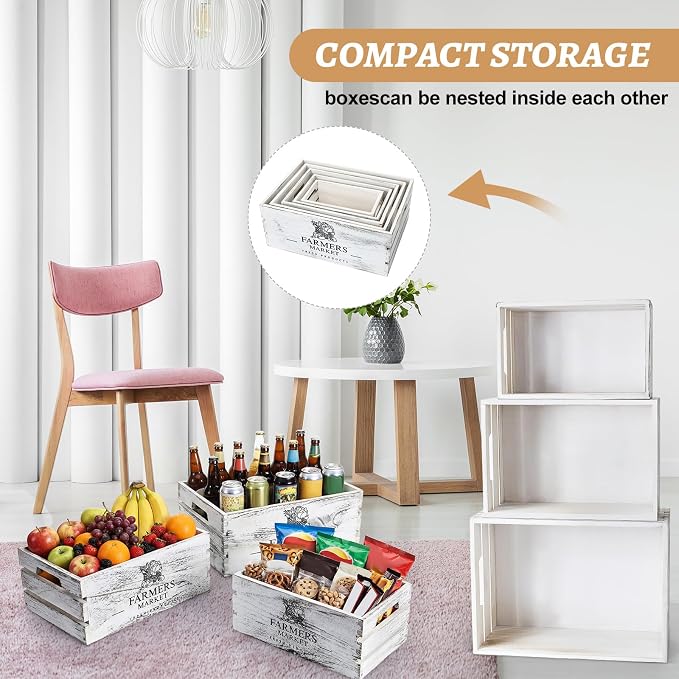 Barydat Set of 5 Wood Crates for Display Decorative Nesting Wooden Crate Storage - Image 7