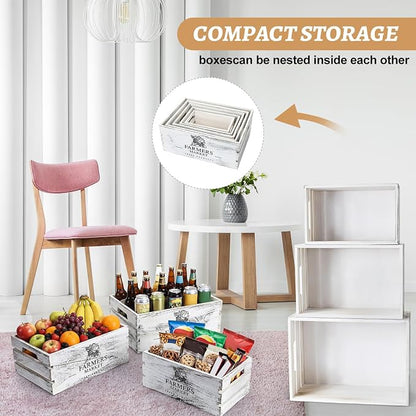 Barydat Set of 5 Wood Crates for Display Decorative Nesting Wooden Crate Storage - Image 7