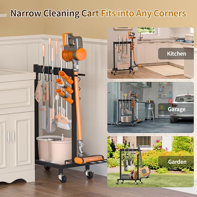 Broom Holder with Cleaning Supplies Organizer Load 160 LBS Cleaning Cart with - Image 8