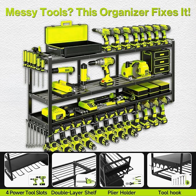 49" Heavy Duty Wall Mount Power Tool Organizer, 4-Tier Storage Rack - Image 5