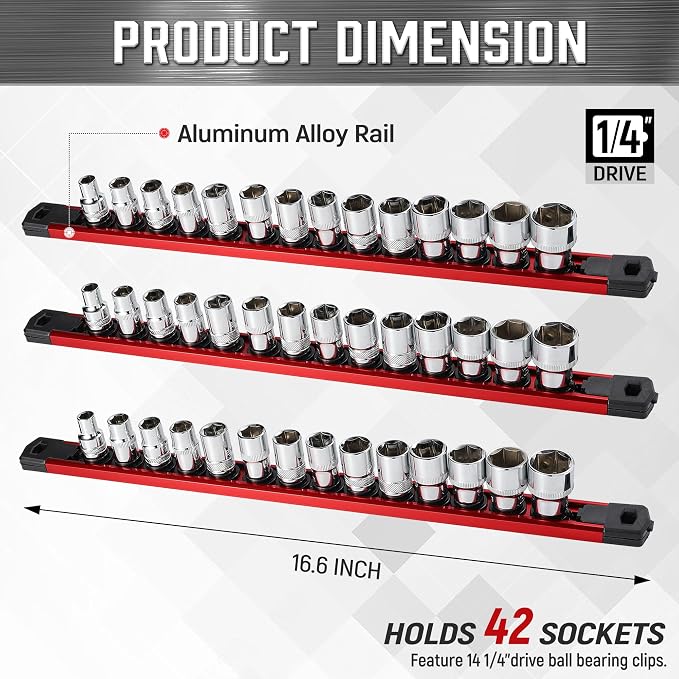 ALOANES 3-Piece Magnetic Socket Organizer, Heavy Duty Aluminum Socket Rails - Image 2