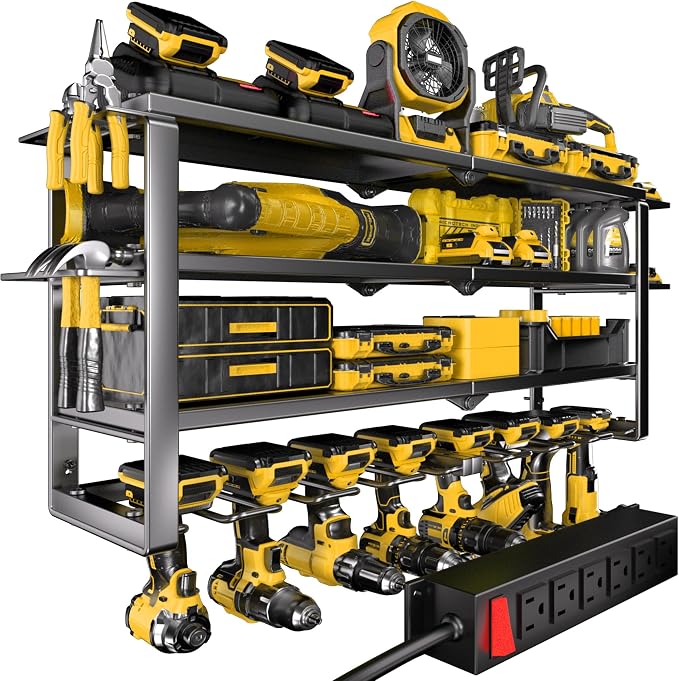 Heavy Duty 4-Tier Power Tool Organizer Wall Mount Rack, Quick Assembly Tool by Spampur