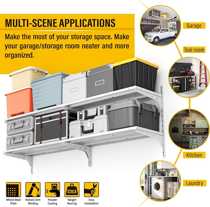 2-Pack 2 Tier 1.3x3ft Garage Shelving Wall Mounted, 15.6x36inch per Shelf - Image 4